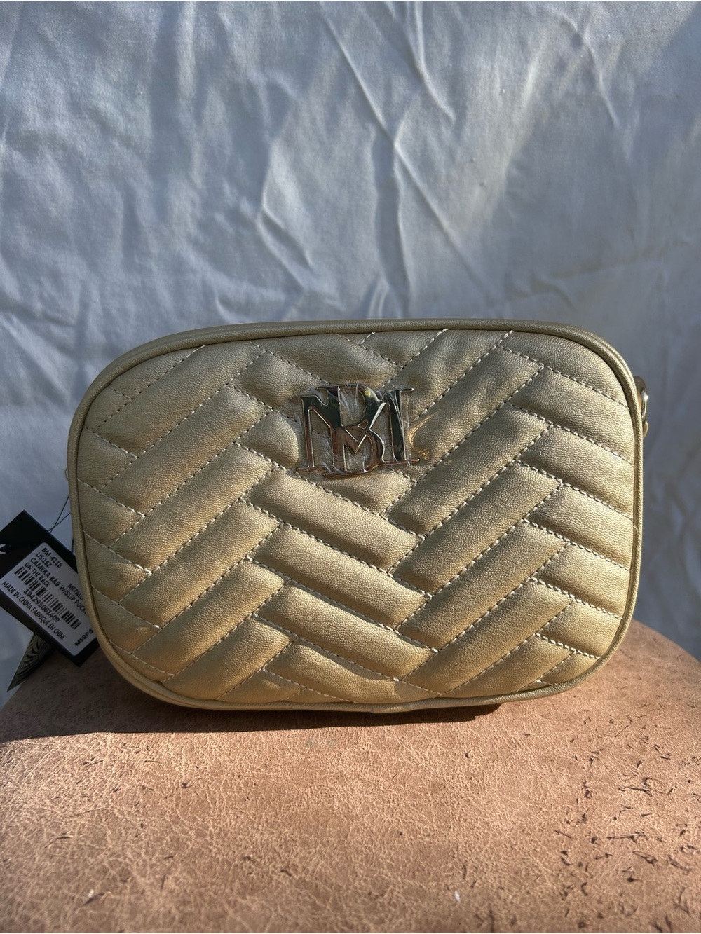 Badgley Mischka Metallic Gold Quilted Chevron Crossbody
